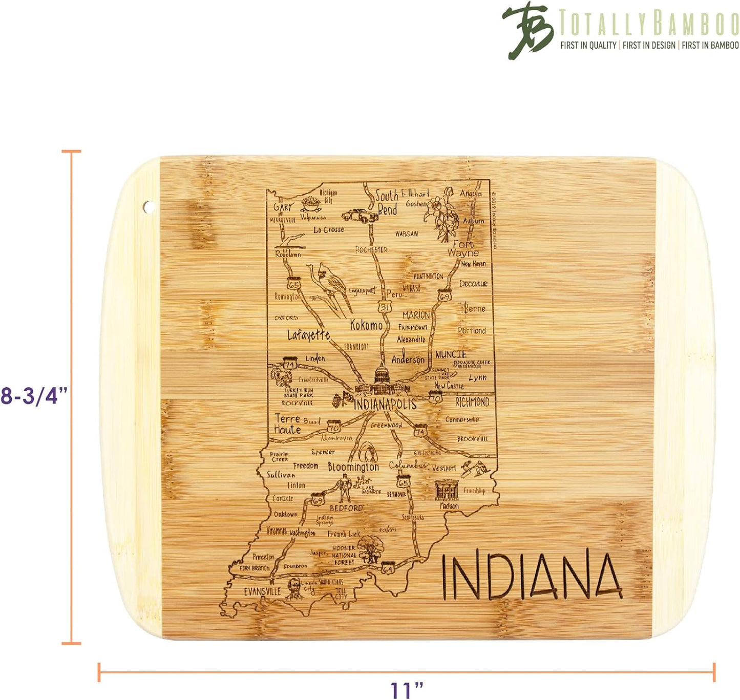 A Slice of Life New Jersey Engraved Map Cutting Board | 11” x 8.75” charcuterie board with engraved state map artwork. Smooth reverse side for food prep. Hang tie for wall display. - Colors A