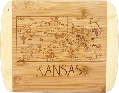 A Slice of Life New Jersey Engraved Map Cutting Board | 11” x 8.75” charcuterie board with engraved state map artwork. Smooth reverse side for food prep. Hang tie for wall display. - Colors A