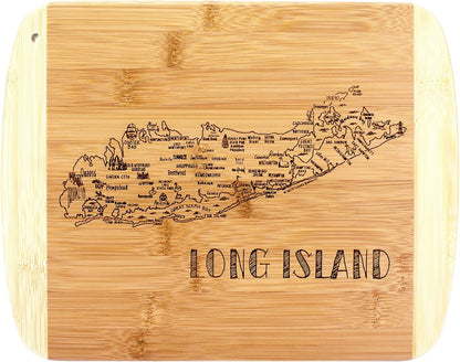 A Slice of Life New Jersey Engraved Map Cutting Board | 11” x 8.75” charcuterie board with engraved state map artwork. Smooth reverse side for food prep. Hang tie for wall display. - Colors A