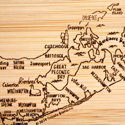 A Slice of Life New Jersey Engraved Map Cutting Board | 11” x 8.75” charcuterie board with engraved state map artwork. Smooth reverse side for food prep. Hang tie for wall display. - Colors A