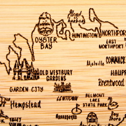 A Slice of Life New Jersey Engraved Map Cutting Board | 11” x 8.75” charcuterie board with engraved state map artwork. Smooth reverse side for food prep. Hang tie for wall display. - Colors A