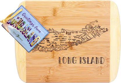 A Slice of Life New Jersey Engraved Map Cutting Board | 11” x 8.75” charcuterie board with engraved state map artwork. Smooth reverse side for food prep. Hang tie for wall display. - Colors A