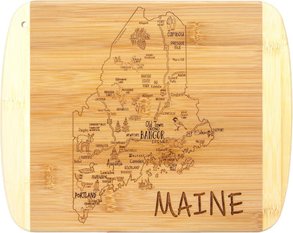 A Slice of Life New Jersey Engraved Map Cutting Board | 11” x 8.75” charcuterie board with engraved state map artwork. Smooth reverse side for food prep. Hang tie for wall display. - Colors A