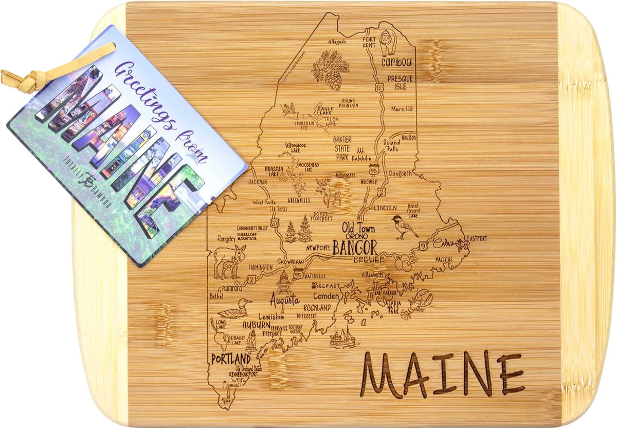 A Slice of Life New Jersey Engraved Map Cutting Board | 11” x 8.75” charcuterie board with engraved state map artwork. Smooth reverse side for food prep. Hang tie for wall display. - Colors A