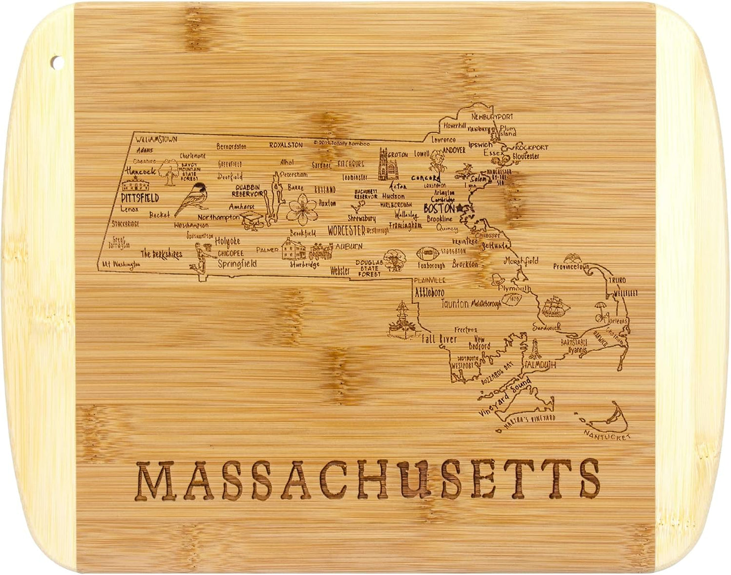 A Slice of Life New Jersey Engraved Map Cutting Board | 11” x 8.75” charcuterie board with engraved state map artwork. Smooth reverse side for food prep. Hang tie for wall display. - Colors A
