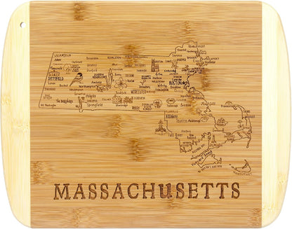 A Slice of Life New Jersey Engraved Map Cutting Board | 11” x 8.75” charcuterie board with engraved state map artwork. Smooth reverse side for food prep. Hang tie for wall display. - Colors A