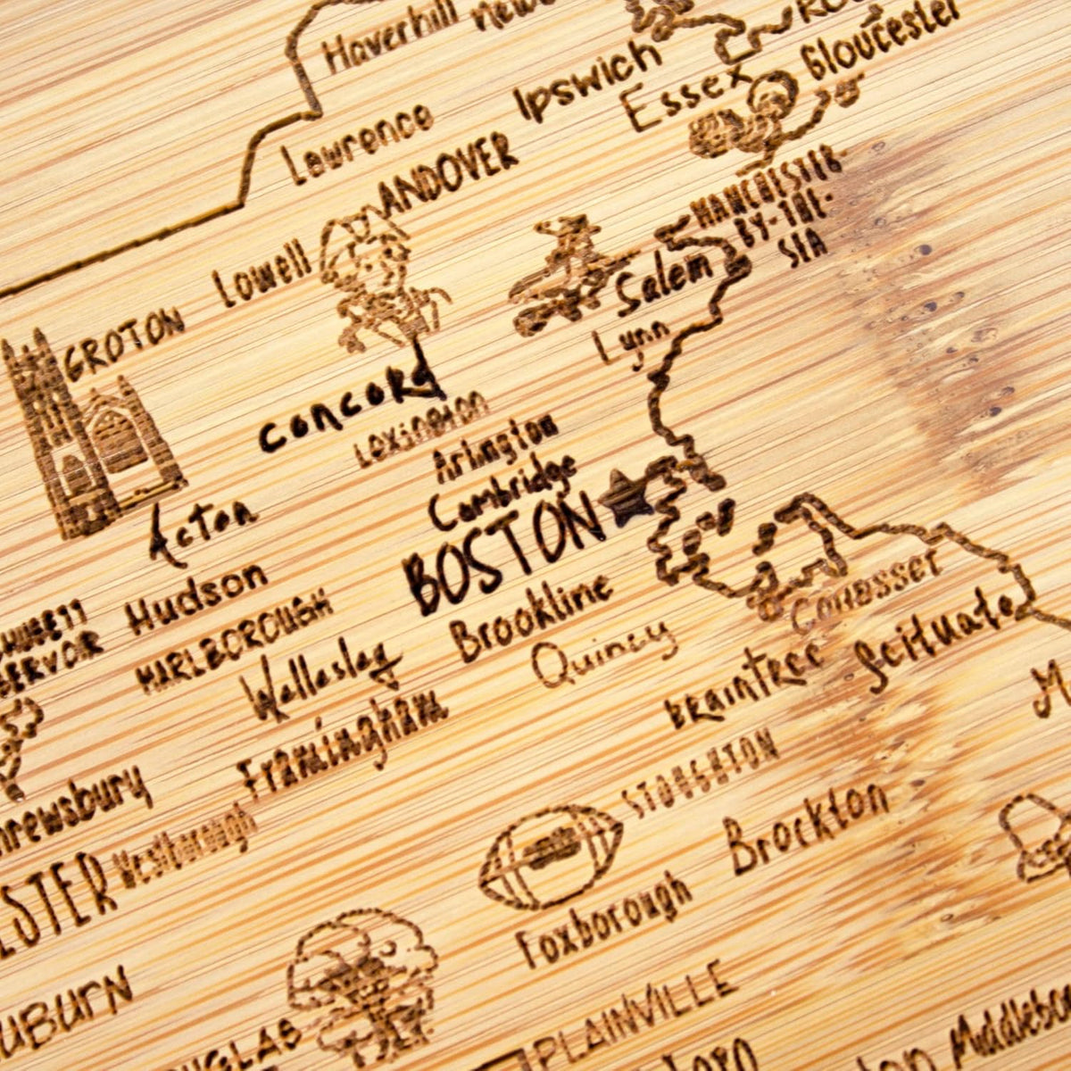 A Slice of Life New Jersey Engraved Map Cutting Board | 11” x 8.75” charcuterie board with engraved state map artwork. Smooth reverse side for food prep. Hang tie for wall display. - Colors A