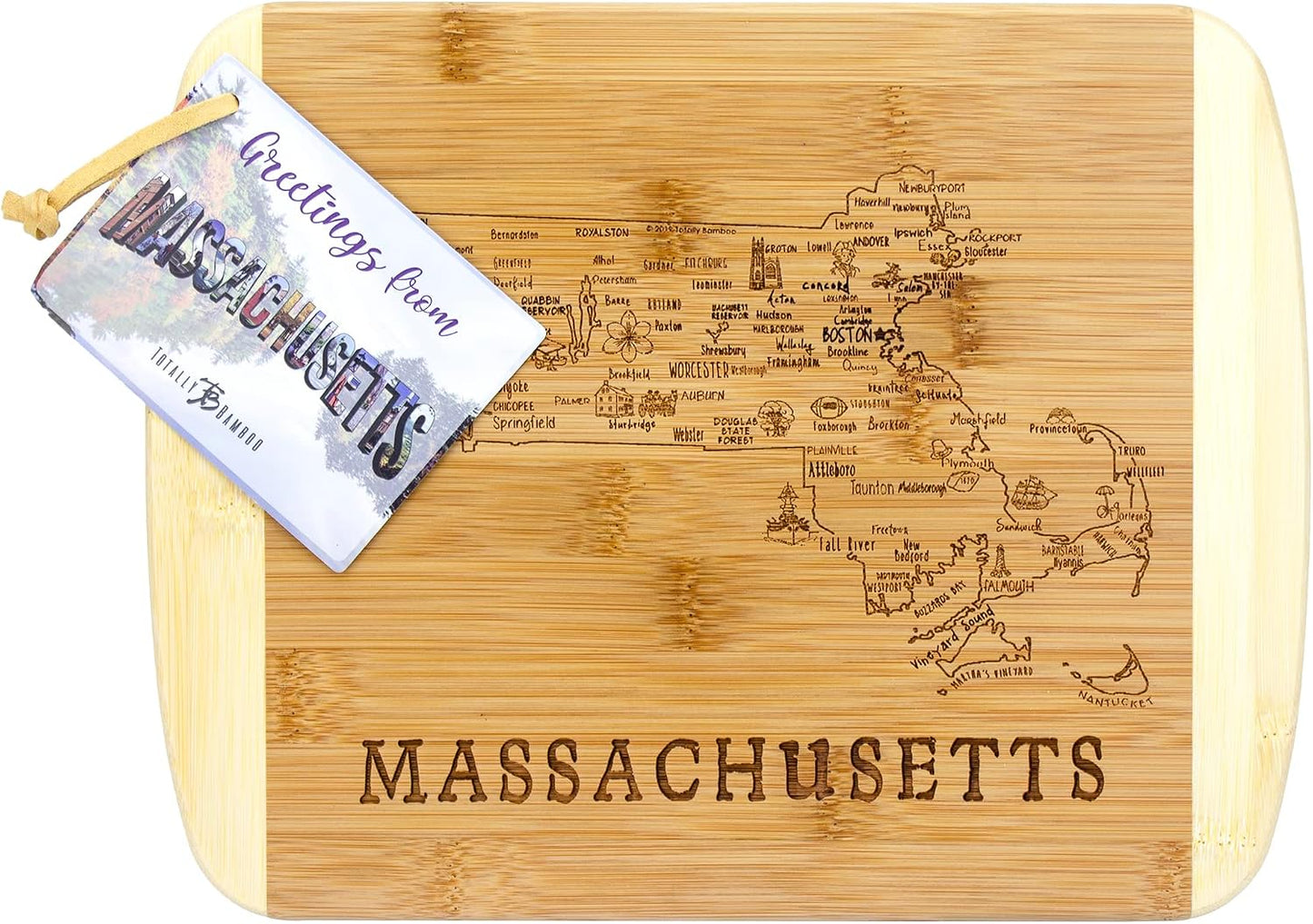 A Slice of Life New Jersey Engraved Map Cutting Board | 11” x 8.75” charcuterie board with engraved state map artwork. Smooth reverse side for food prep. Hang tie for wall display. - Colors A