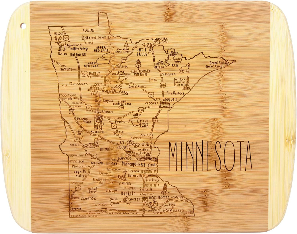 A Slice of Life New Jersey Engraved Map Cutting Board | 11” x 8.75” charcuterie board with engraved state map artwork. Smooth reverse side for food prep. Hang tie for wall display. - Colors A