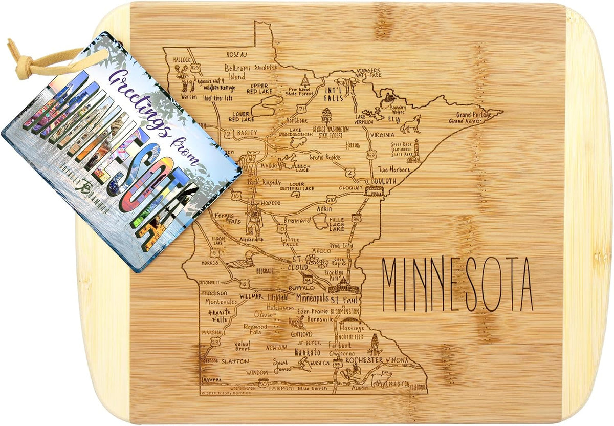 A Slice of Life New Jersey Engraved Map Cutting Board | 11” x 8.75” charcuterie board with engraved state map artwork. Smooth reverse side for food prep. Hang tie for wall display. - Colors A