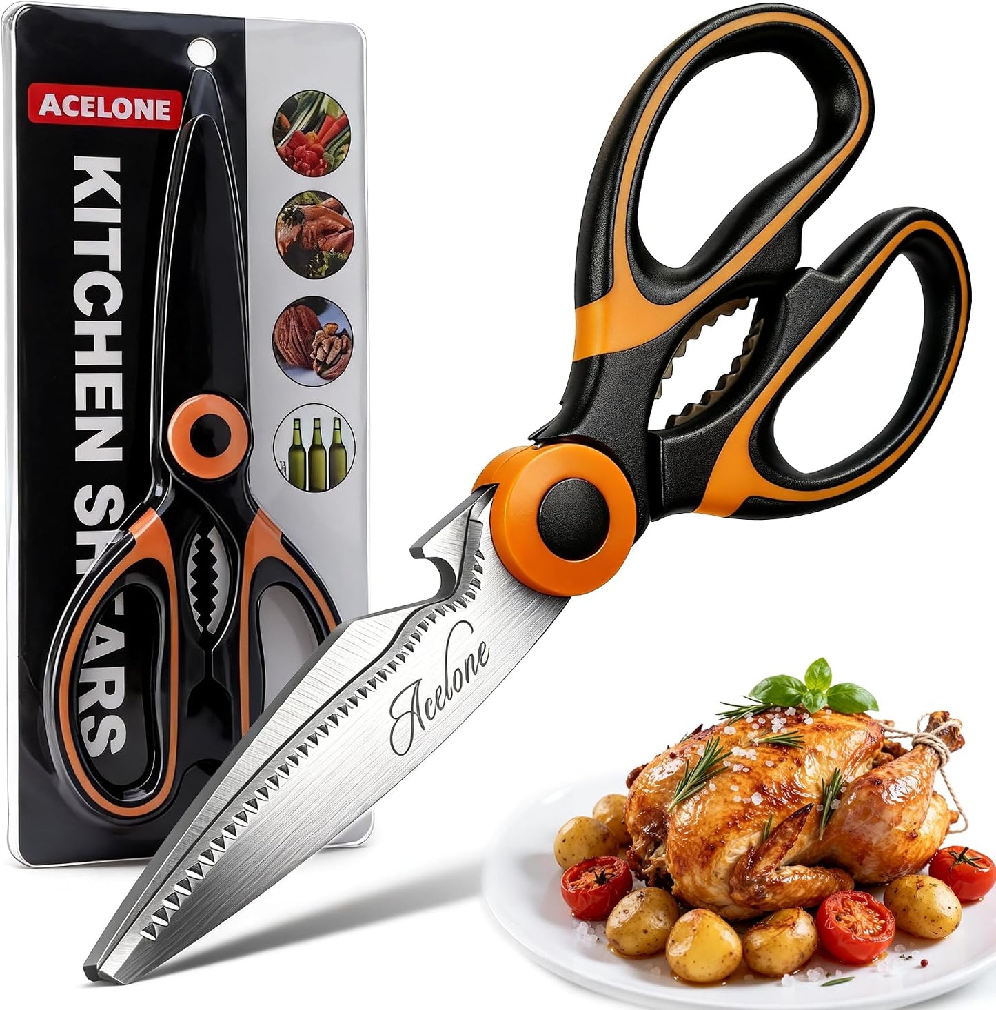 Kitchen Shears,Premium Heavy Duty Shears Ultra Sharp Stainless Steel Multi-function Kitchen Scissors for Chicken/Poultry/Fish/Meat/Vegetables/Herbs/BBQ…