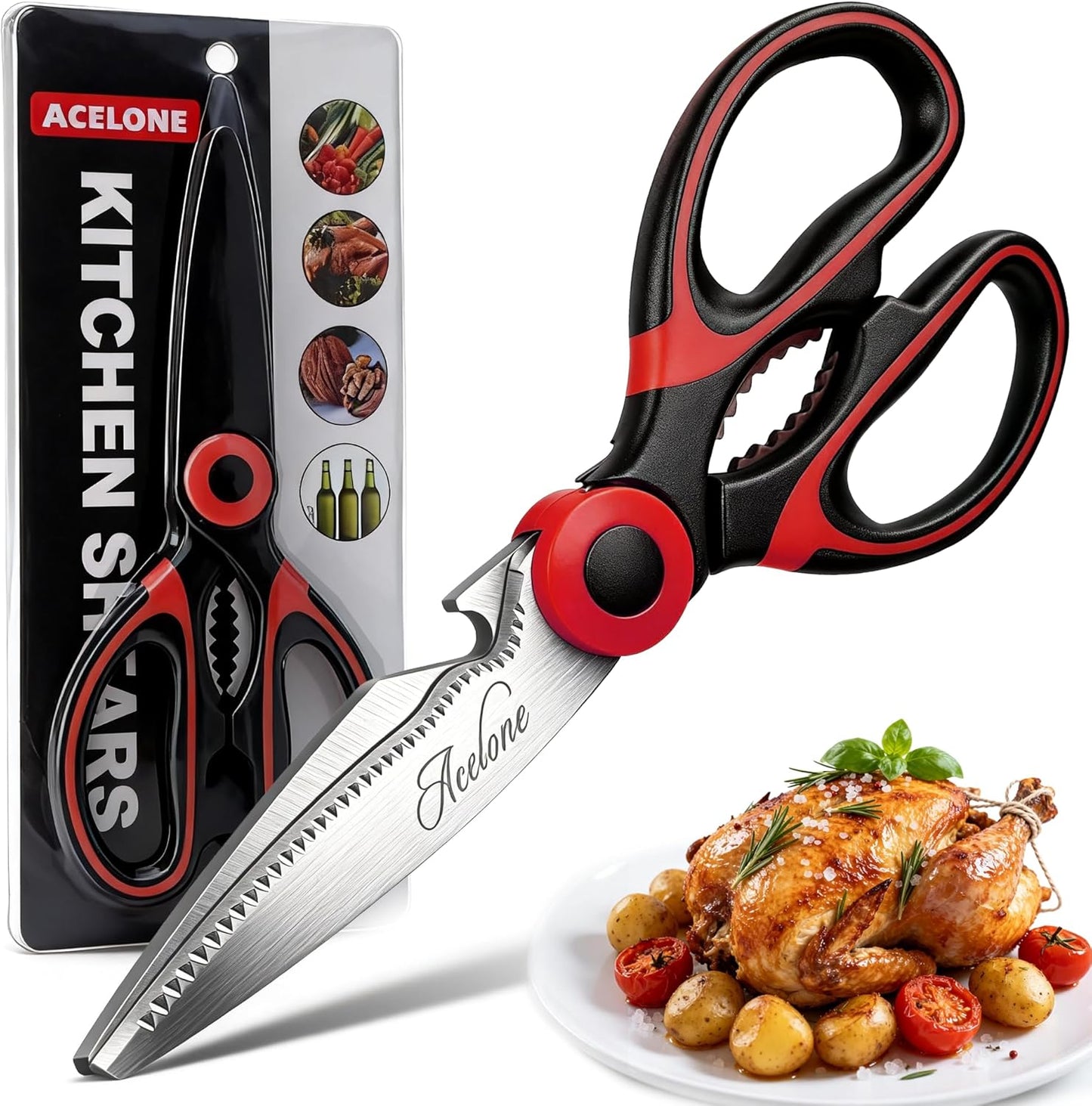 Kitchen Shears,Premium Heavy Duty Shears Ultra Sharp Stainless Steel Multi-function Kitchen Scissors for Chicken/Poultry/Fish/Meat/Vegetables/Herbs/BBQ…