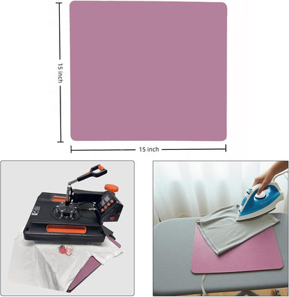 Silicone Heat Press Mat 15x15 Inch, Heat Resistant & Fireproof, Double Sided Washable Heat Press Pad for Vinyl Ironing HTV Transfer Sublimation & Crafting Projects,Pink