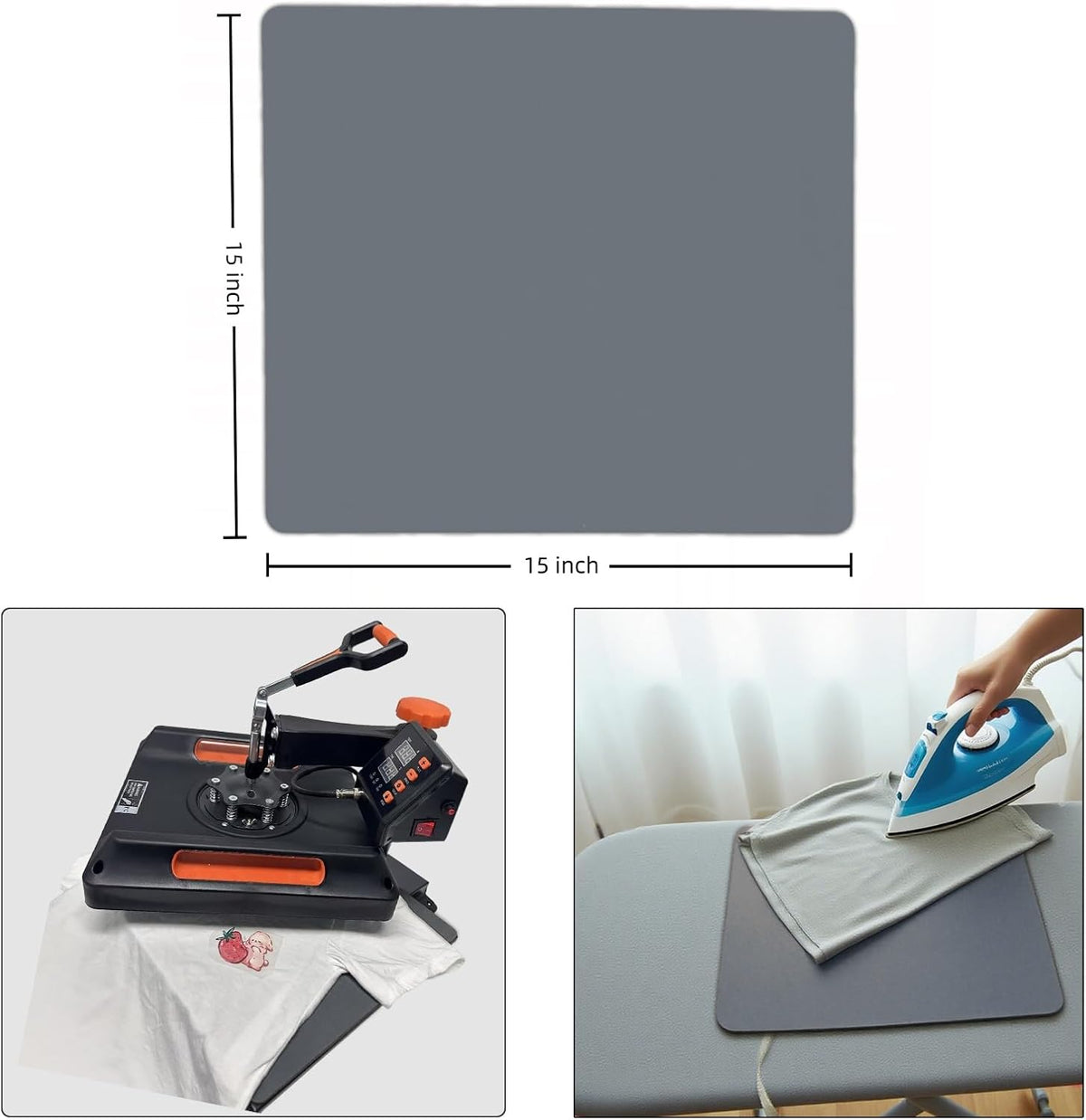 Silicone Heat Press Mat 15x15 Inch, Heat Resistant & Fireproof, Double Sided Washable Heat Press Pad for Vinyl Ironing HTV Transfer Sublimation & Crafting Projects,Pink