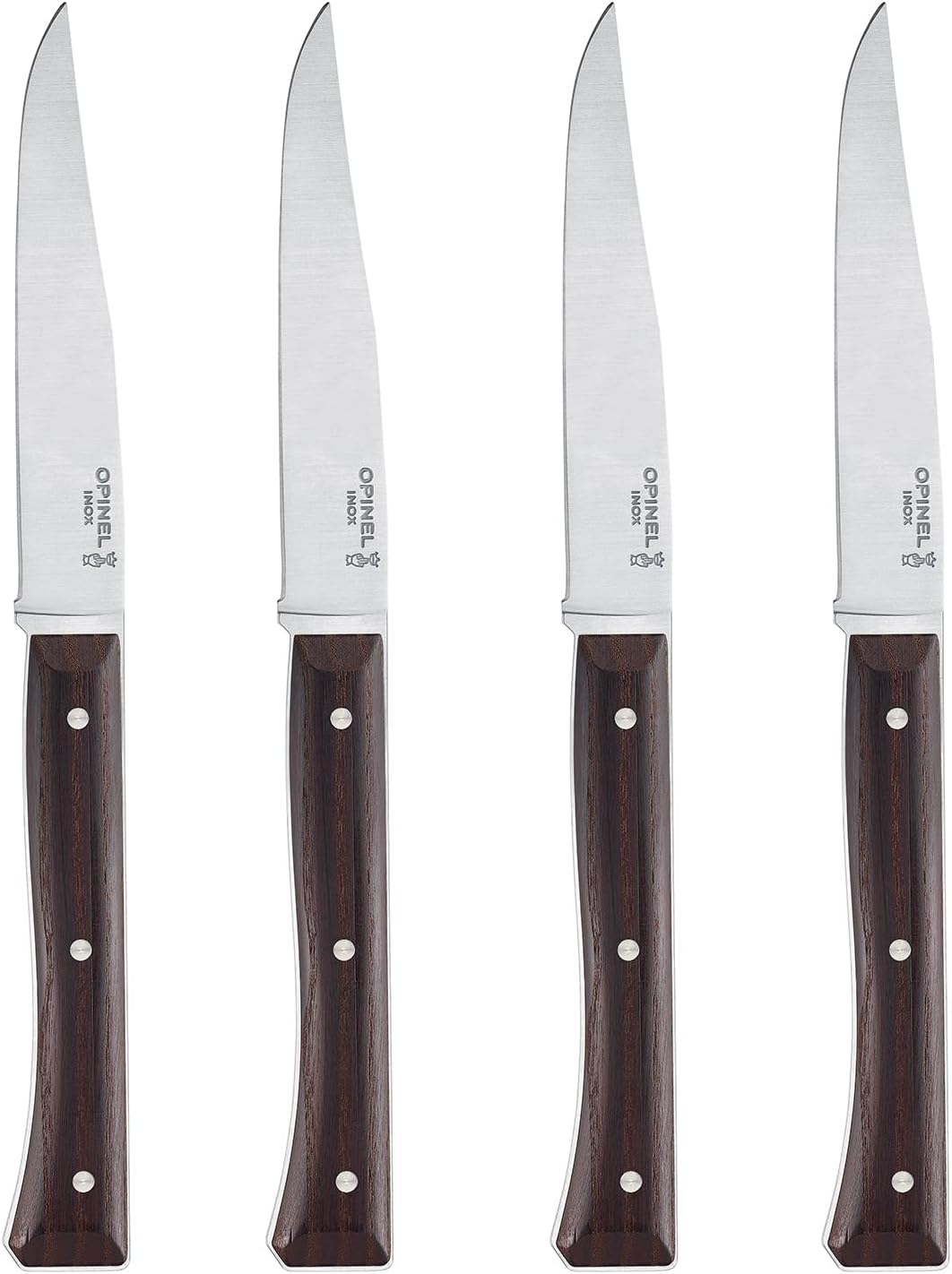 Facette Steak Knife Set – Full Tang Table Knife Setting for 4, Comfortable Riveted Handle in Premium Woods and Vitter Eco, Made in France (Dark Ash Wood)