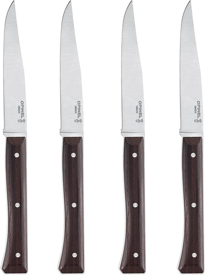 Facette Steak Knife Set – Full Tang Table Knife Setting for 4, Comfortable Riveted Handle in Premium Woods and Vitter Eco, Made in France (Dark Ash Wood)