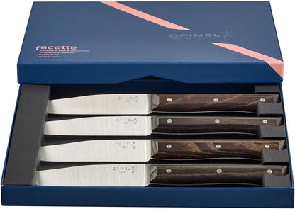Facette Steak Knife Set – Full Tang Table Knife Setting for 4, Comfortable Riveted Handle in Premium Woods and Vitter Eco, Made in France (Dark Ash Wood)