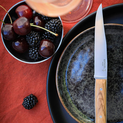 Facette Steak Knife Set – Full Tang Table Knife Setting for 4, Comfortable Riveted Handle in Premium Woods and Vitter Eco, Made in France (Dark Ash Wood)