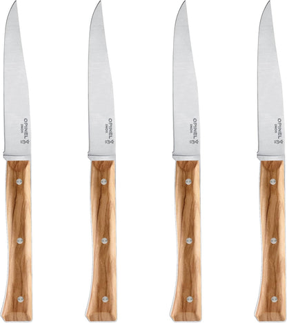Facette Steak Knife Set – Full Tang Table Knife Setting for 4, Comfortable Riveted Handle in Premium Woods and Vitter Eco, Made in France (Dark Ash Wood)