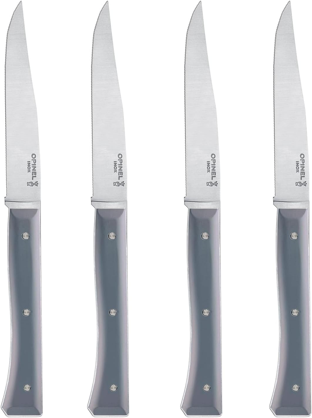 Facette Steak Knife Set – Full Tang Table Knife Setting for 4, Comfortable Riveted Handle in Premium Woods and Vitter Eco, Made in France (Dark Ash Wood)