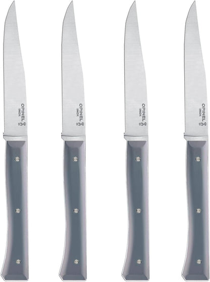 Facette Steak Knife Set – Full Tang Table Knife Setting for 4, Comfortable Riveted Handle in Premium Woods and Vitter Eco, Made in France (Dark Ash Wood)