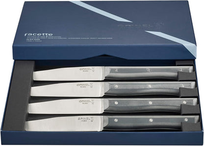 Facette Steak Knife Set – Full Tang Table Knife Setting for 4, Comfortable Riveted Handle in Premium Woods and Vitter Eco, Made in France (Dark Ash Wood)