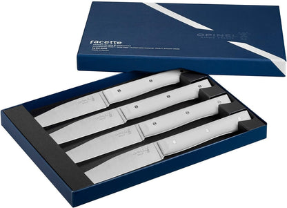 Facette Steak Knife Set – Full Tang Table Knife Setting for 4, Comfortable Riveted Handle in Premium Woods and Vitter Eco, Made in France (Dark Ash Wood)