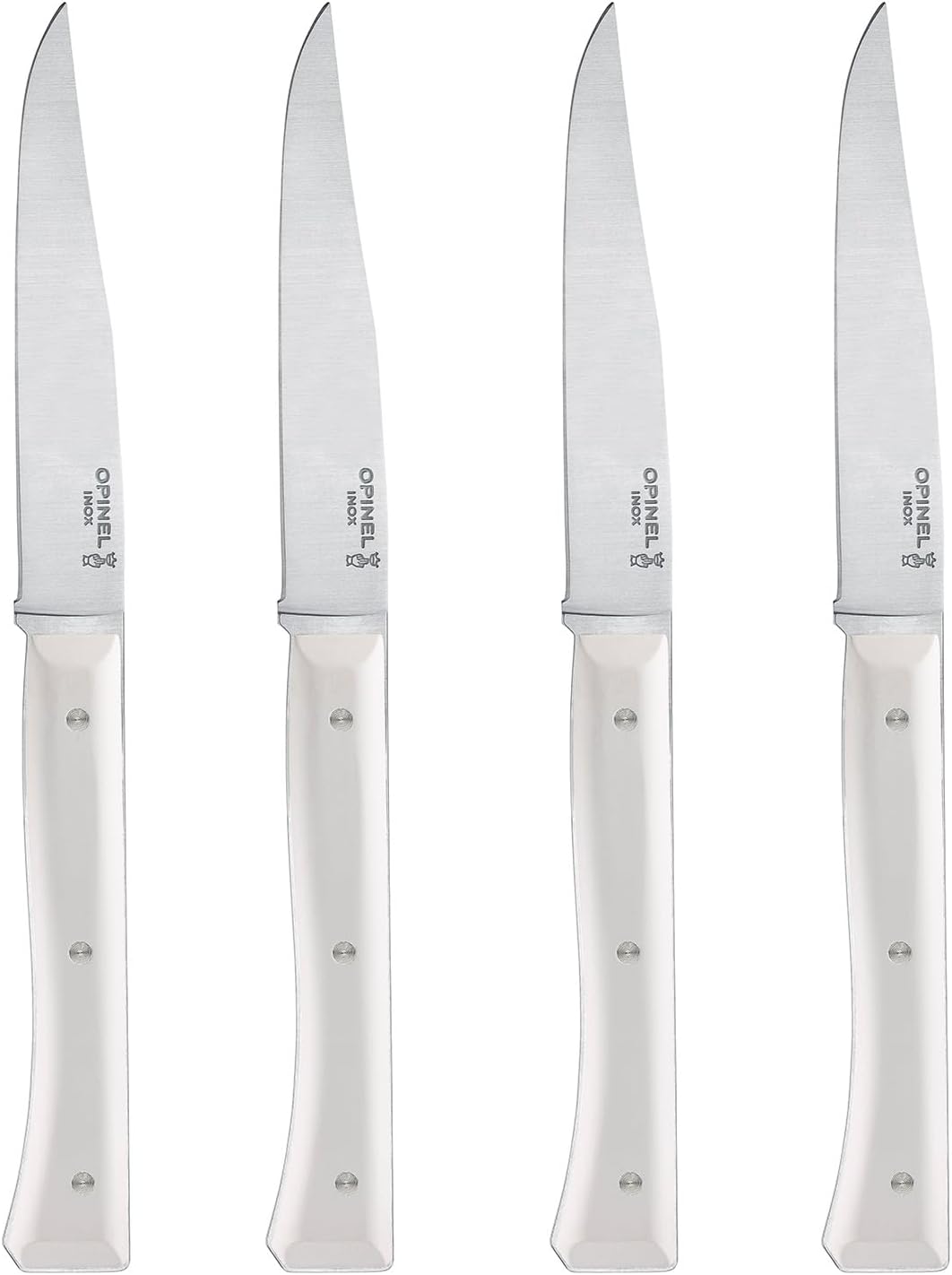 Facette Steak Knife Set – Full Tang Table Knife Setting for 4, Comfortable Riveted Handle in Premium Woods and Vitter Eco, Made in France (Dark Ash Wood)