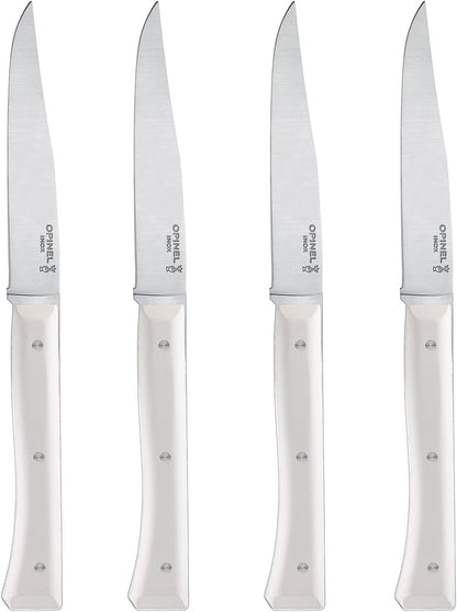 Facette Steak Knife Set – Full Tang Table Knife Setting for 4, Comfortable Riveted Handle in Premium Woods and Vitter Eco, Made in France (Dark Ash Wood)