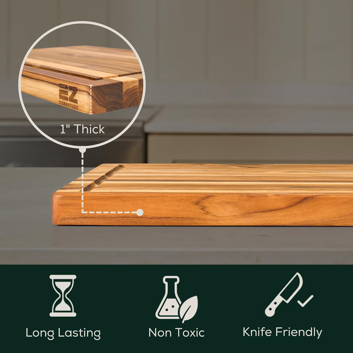 Medium (M) Teak Edge Grain Cutting Board, Reversible, Knife-Friendly Charcuterie Wood Cutting Board with Juice Groove & Handles, Non-Toxic, Gift Box Included (17" x 13" x 1")