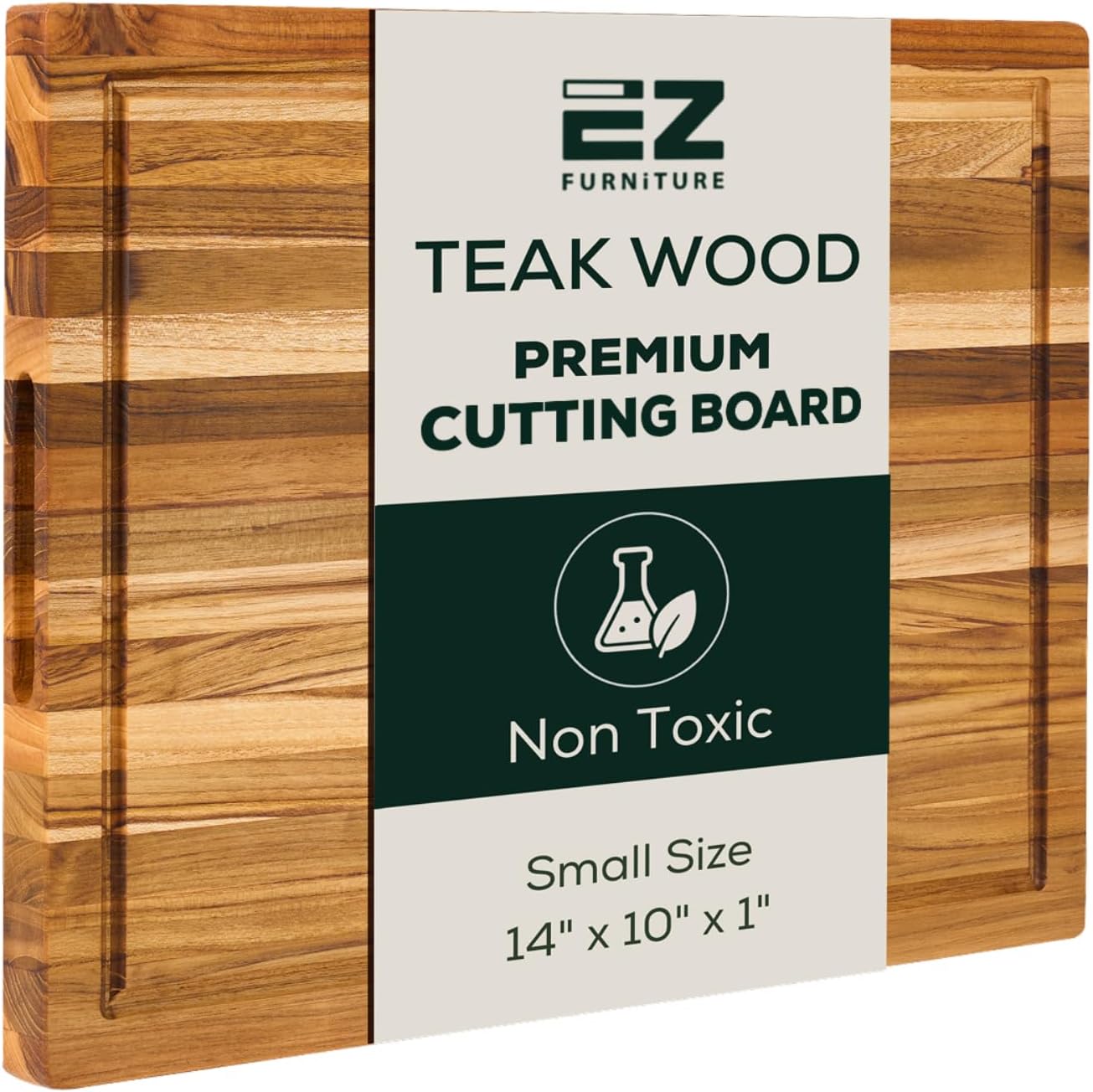 Medium (M) Teak Edge Grain Cutting Board, Reversible, Knife-Friendly Charcuterie Wood Cutting Board with Juice Groove & Handles, Non-Toxic, Gift Box Included (17" x 13" x 1")