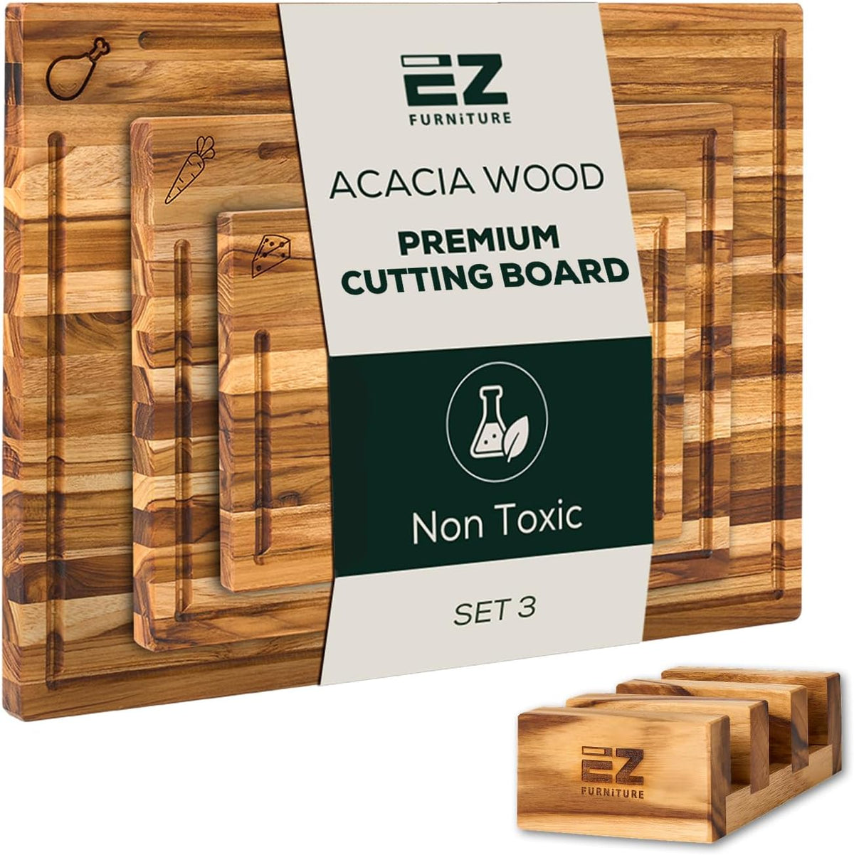 Medium (M) Teak Edge Grain Cutting Board, Reversible, Knife-Friendly Charcuterie Wood Cutting Board with Juice Groove & Handles, Non-Toxic, Gift Box Included (17" x 13" x 1")