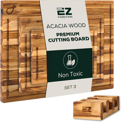 Medium (M) Teak Edge Grain Cutting Board, Reversible, Knife-Friendly Charcuterie Wood Cutting Board with Juice Groove & Handles, Non-Toxic, Gift Box Included (17" x 13" x 1")