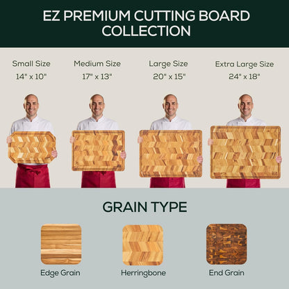 Medium (M) Teak Edge Grain Cutting Board, Reversible, Knife-Friendly Charcuterie Wood Cutting Board with Juice Groove & Handles, Non-Toxic, Gift Box Included (17" x 13" x 1")