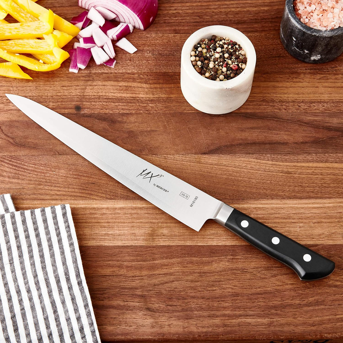 MX3 Premium San Mai VG-10 Steel Core Blade Gyuto Chef Knife, 240mm 9 1/2 Inch,Black
