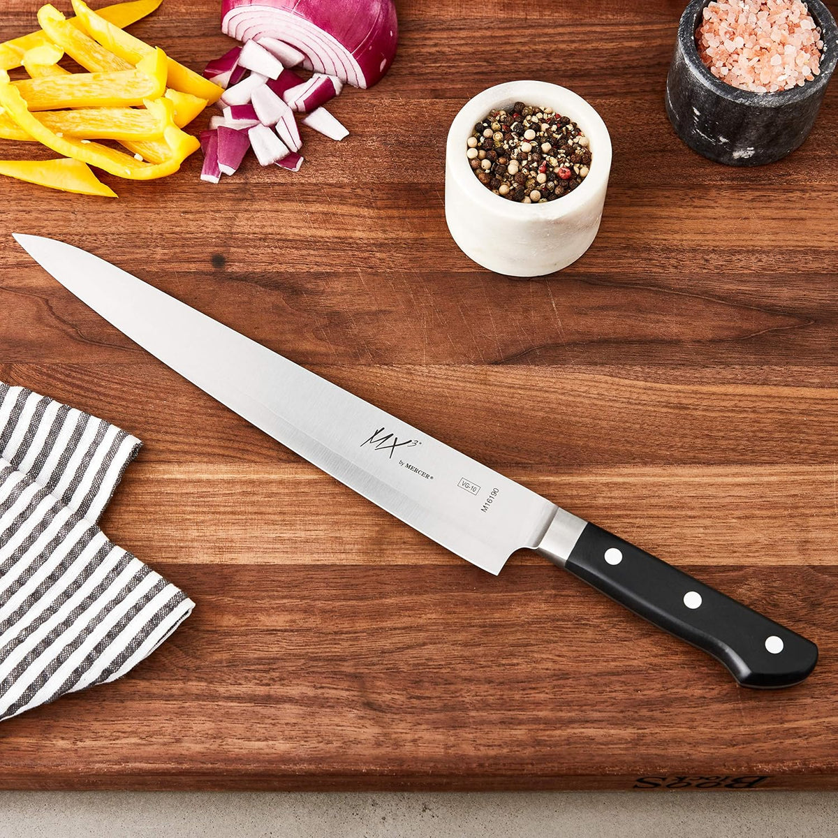 MX3 Premium San Mai VG-10 Steel Core Blade Gyuto Chef Knife, 240mm 9 1/2 Inch,Black