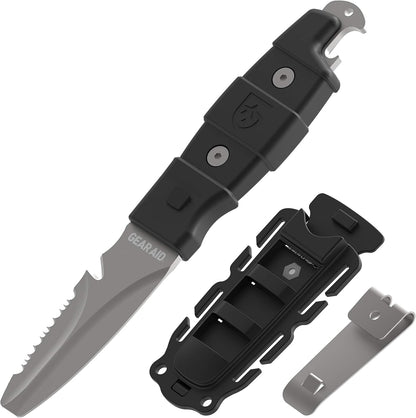 Akua Blunt Tip Paddle Knife with Serrated Blade and Quick Release Sheath, Titanium-Coated 3” Blade