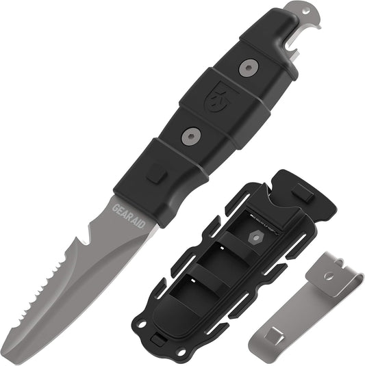Akua Blunt Tip Paddle Knife with Serrated Blade and Quick Release Sheath, Titanium-Coated 3” Blade