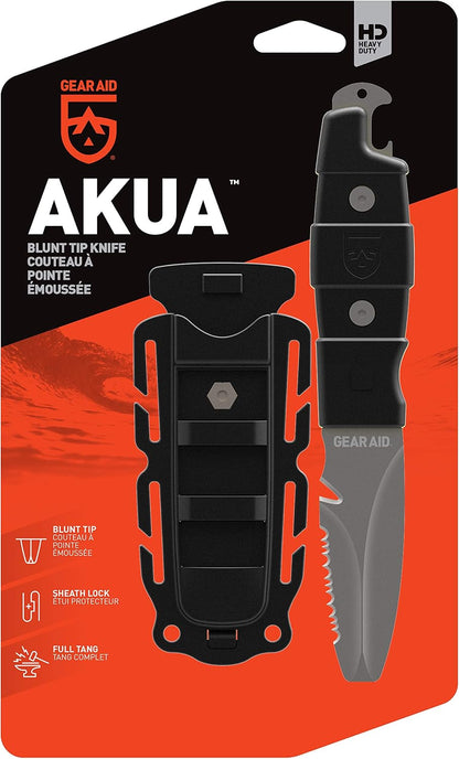 Akua Blunt Tip Paddle Knife with Serrated Blade and Quick Release Sheath, Titanium-Coated 3” Blade