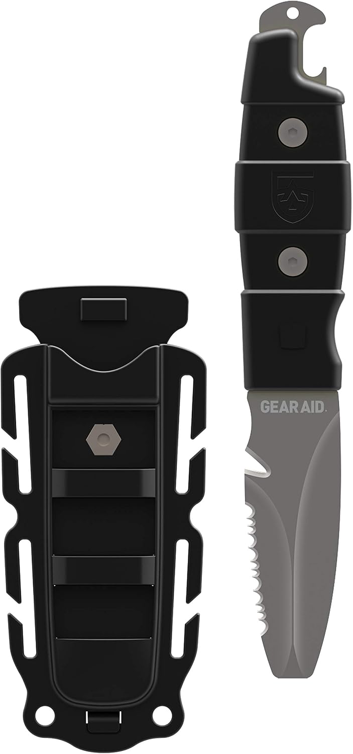 Akua Blunt Tip Paddle Knife with Serrated Blade and Quick Release Sheath, Titanium-Coated 3” Blade