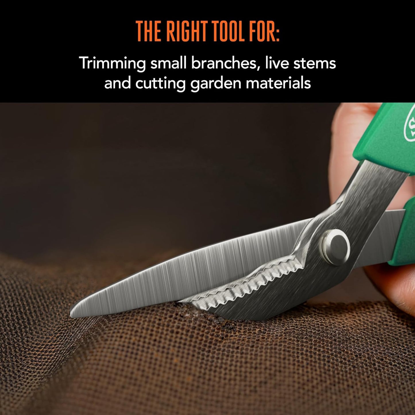 8 in. All-Purpose Steel Garden Utility Shears with Serrated Blades – Comfort Grip Yard and Garden Scissors for Pruning Plants, Flowers, and Herbs
