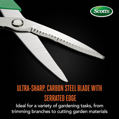 8 in. All-Purpose Steel Garden Utility Shears with Serrated Blades – Comfort Grip Yard and Garden Scissors for Pruning Plants, Flowers, and Herbs
