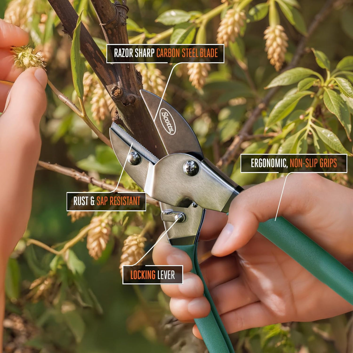 8 in. All-Purpose Steel Garden Utility Shears with Serrated Blades – Comfort Grip Yard and Garden Scissors for Pruning Plants, Flowers, and Herbs