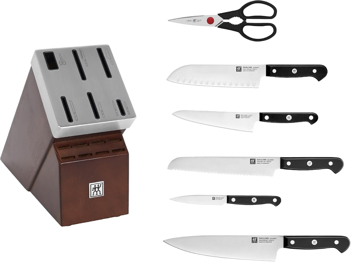 Gourmet 7-Piece Razor-Sharp German Knife Block Set, Made in Company-Owned German Factory with Special Formula Steel perfected for almost 300 Years, Dishwasher Safe