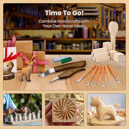Wood Carving Kit Whittling Kit: 27pcs Wood Carving Tools Set | with 4PCS Wood Carving Knives & 6PCS Detail Knive Woodworking Tools Gift with Basswood Blocks Hobby for Beginners Adults Kids