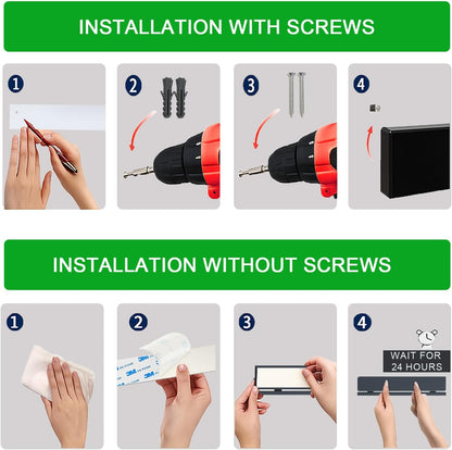 Strong Magnetic Knife Holder for Wall, 17 Inch No-Drill Knife Strip with 12 Hooks & Adhesive, Holds Kitchen Utensils & Tools