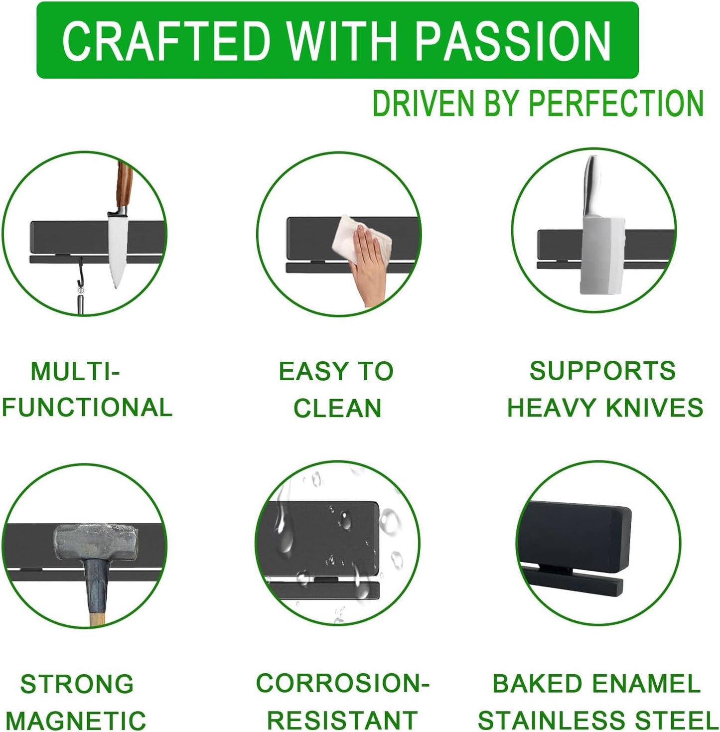 Strong Magnetic Knife Holder for Wall, 17 Inch No-Drill Knife Strip with 12 Hooks & Adhesive, Holds Kitchen Utensils & Tools
