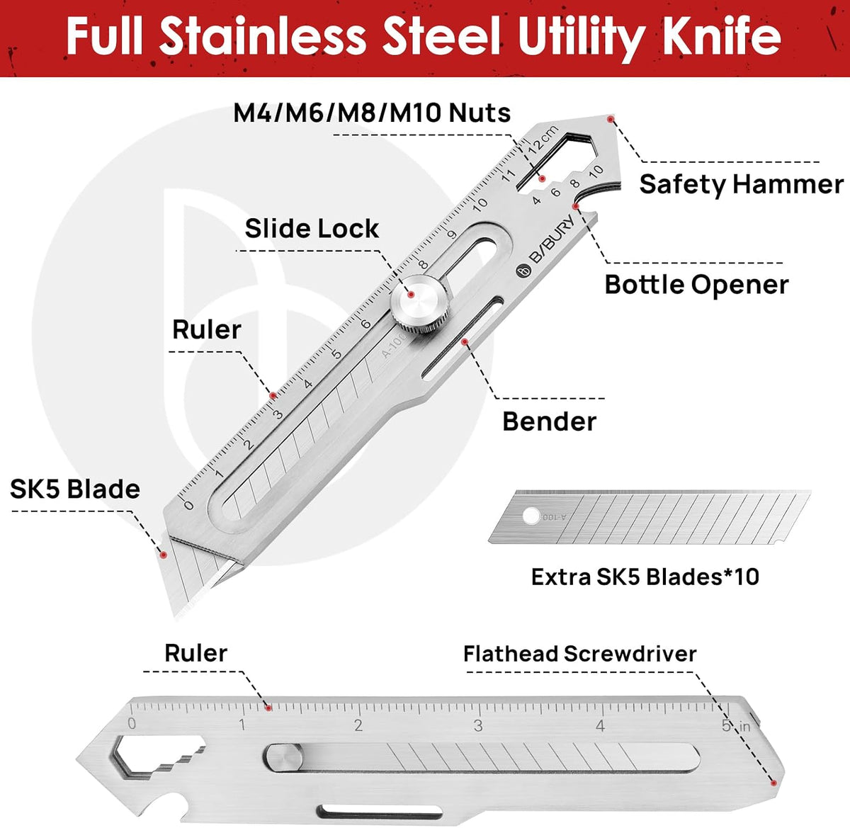 2 Pack 18mm Retractable Utility Knife, Stainless Steel Box Cutter