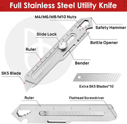 2 Pack 18mm Retractable Utility Knife, Stainless Steel Box Cutter