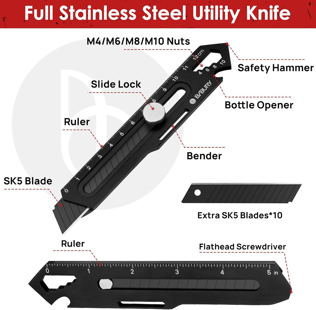 2 Pack 18mm Retractable Utility Knife, Stainless Steel Box Cutter